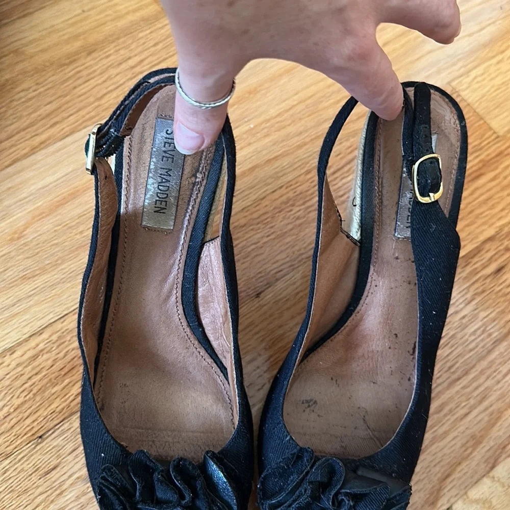 Steve Madden black Straw Platform slingback Wedges with bow